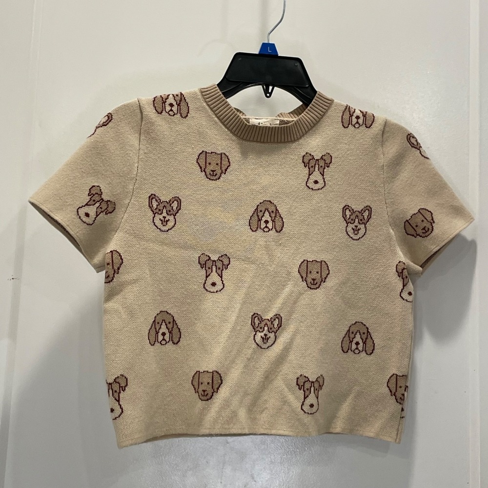 Womens Sweater Dog Graphic Print Eclectic Novelty Crew Neck Casual Pullover L